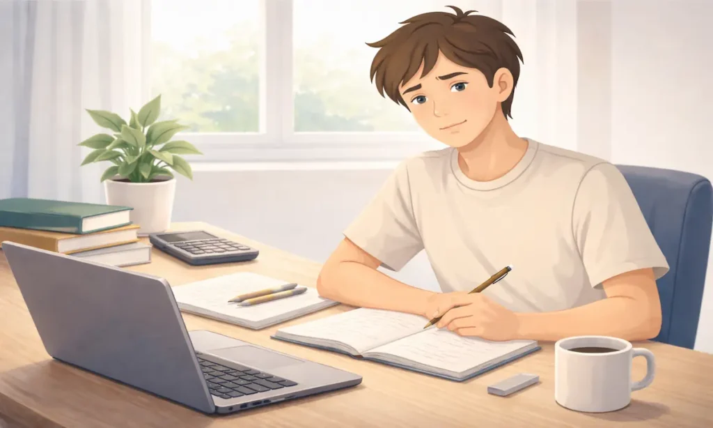 Student feeling confident after planning for a final exam.