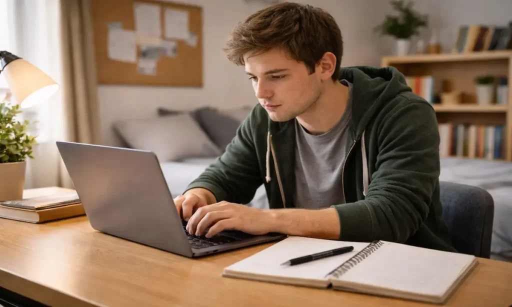 Student checking syllabus for final exam passing rules