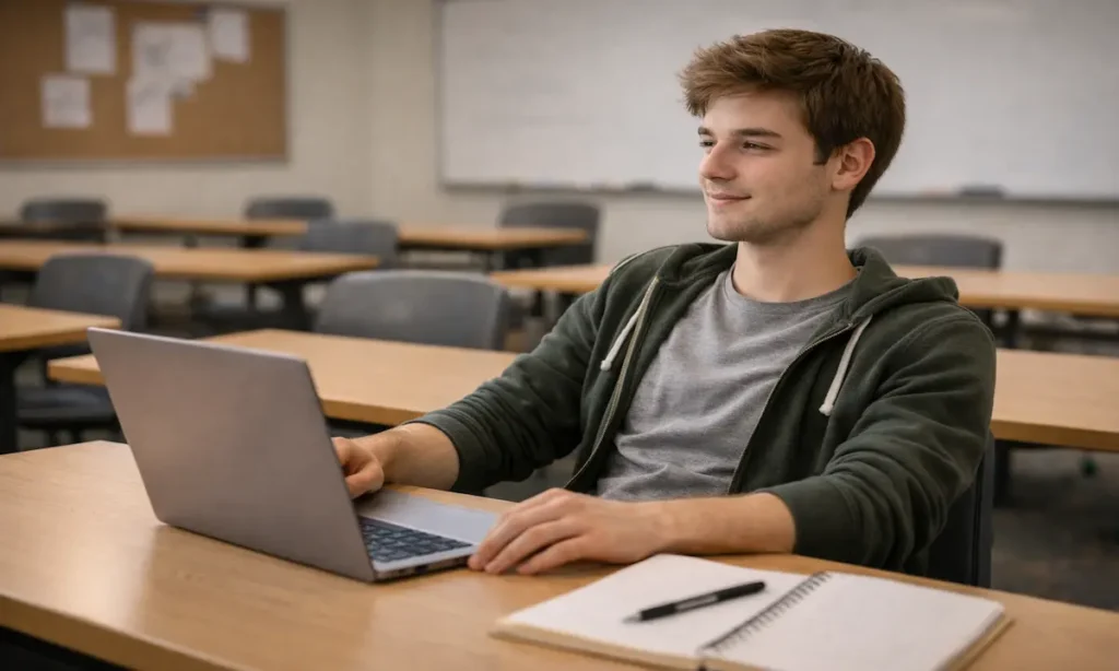 Relieved student after understanding final exam grades and passing rules