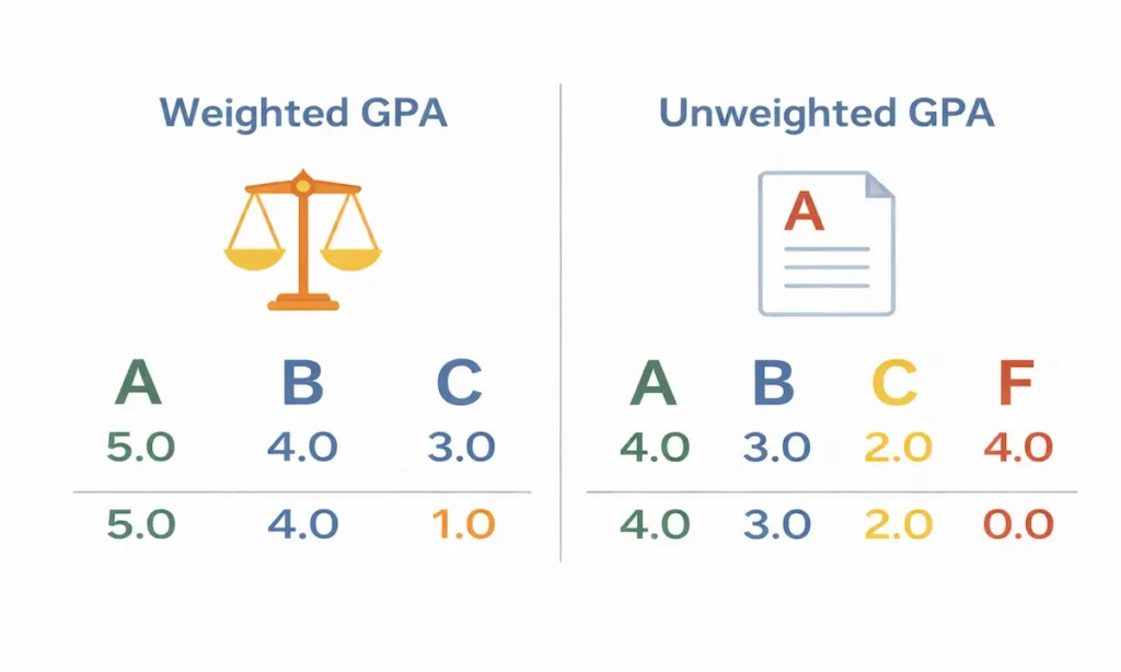 Comparison between weighted and unweighted grades