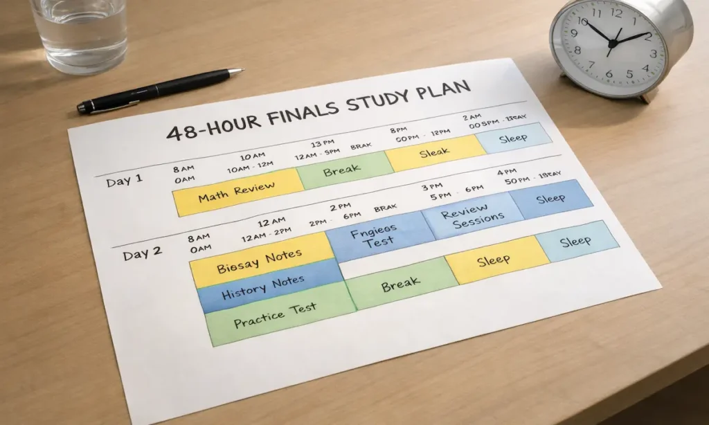 48-hour emergency study plan timeline for final exams