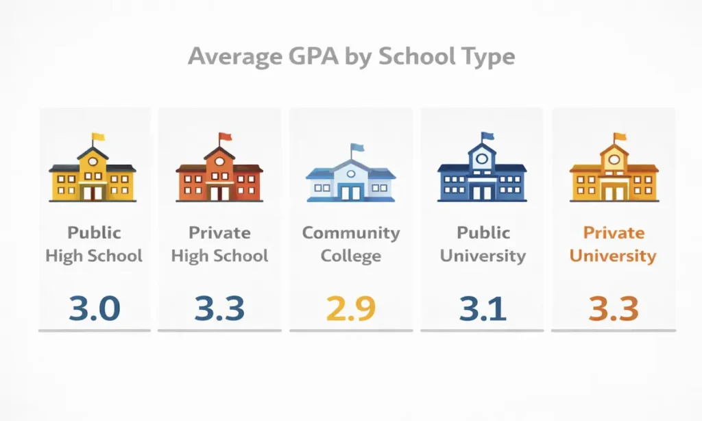 Average GPA by school type in the United States