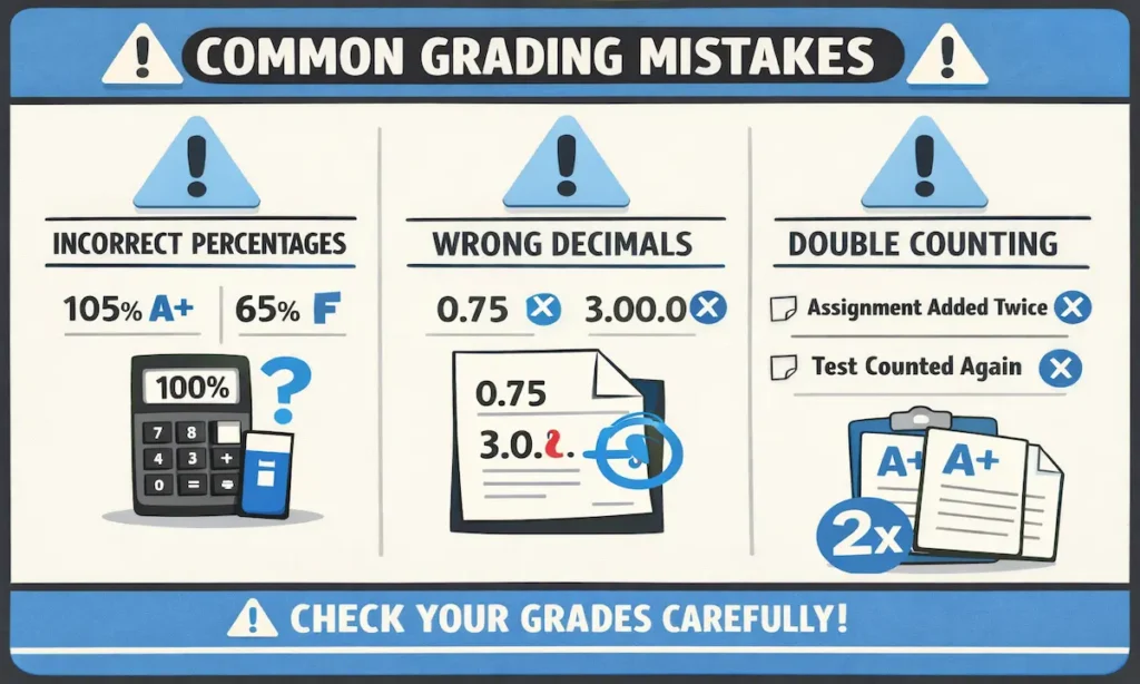 Common mistakes in weighted grading calculations
