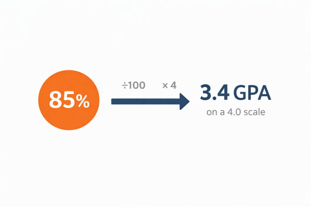 Convert percentage to GPA example using a simple formula