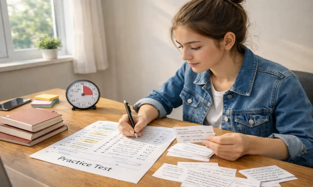 Student using flashcards and practice tests to improve GPA