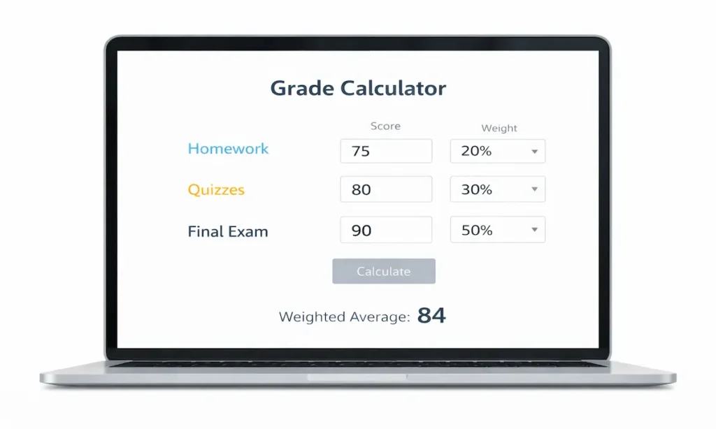Final grade calculator used to plan exam scores