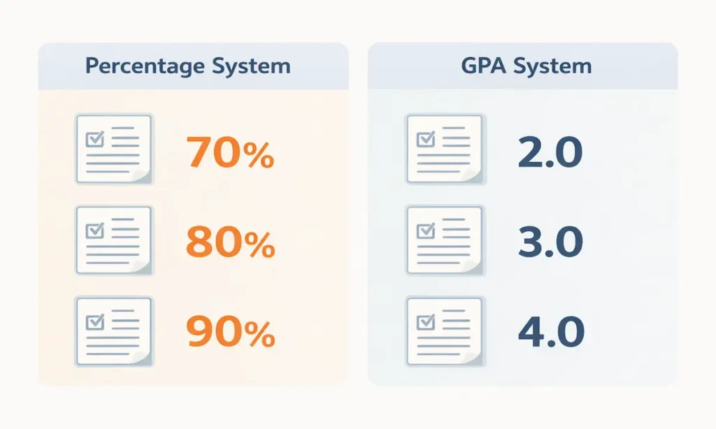 GPA vs percentage grading system comparison chart