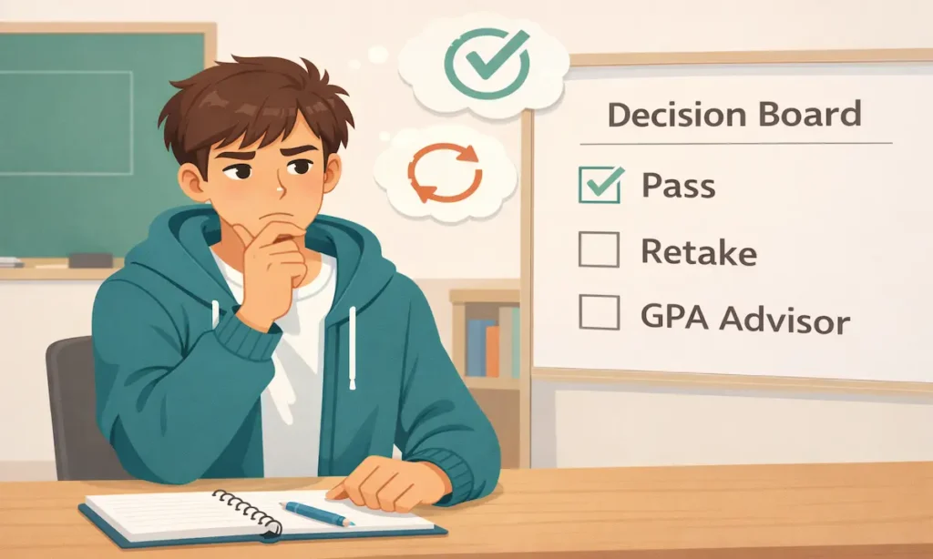 Student deciding what to do after receiving a low grade