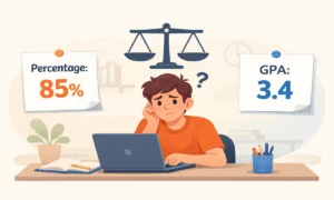 GPA vs percentage comparison showing percentage score and GPA scale