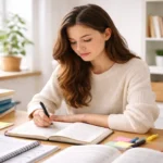 Student studying with notes to improve grades before exams
