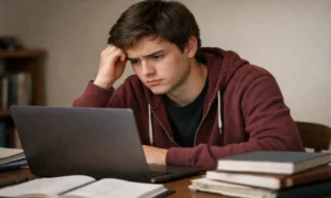 Student looking at grades and worrying about GPA